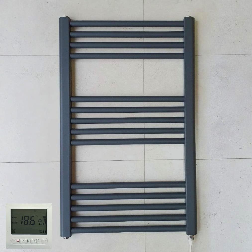 Greened House Anthracite Electric Towel Rail 400mm W x 800mm H + Timer