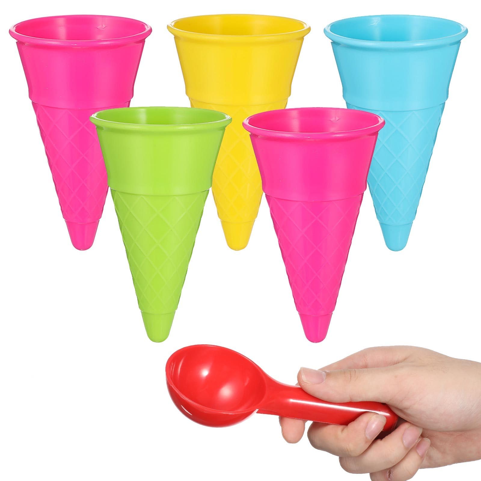 jojofuny 6Pcs Ice Cream Cones and Scoop Set for Kids Beach Sand Toys Plastic Food Moulds for Sand Tuff Tray Play Sensory Role Summer Outdoor Activity, Assorted Colours