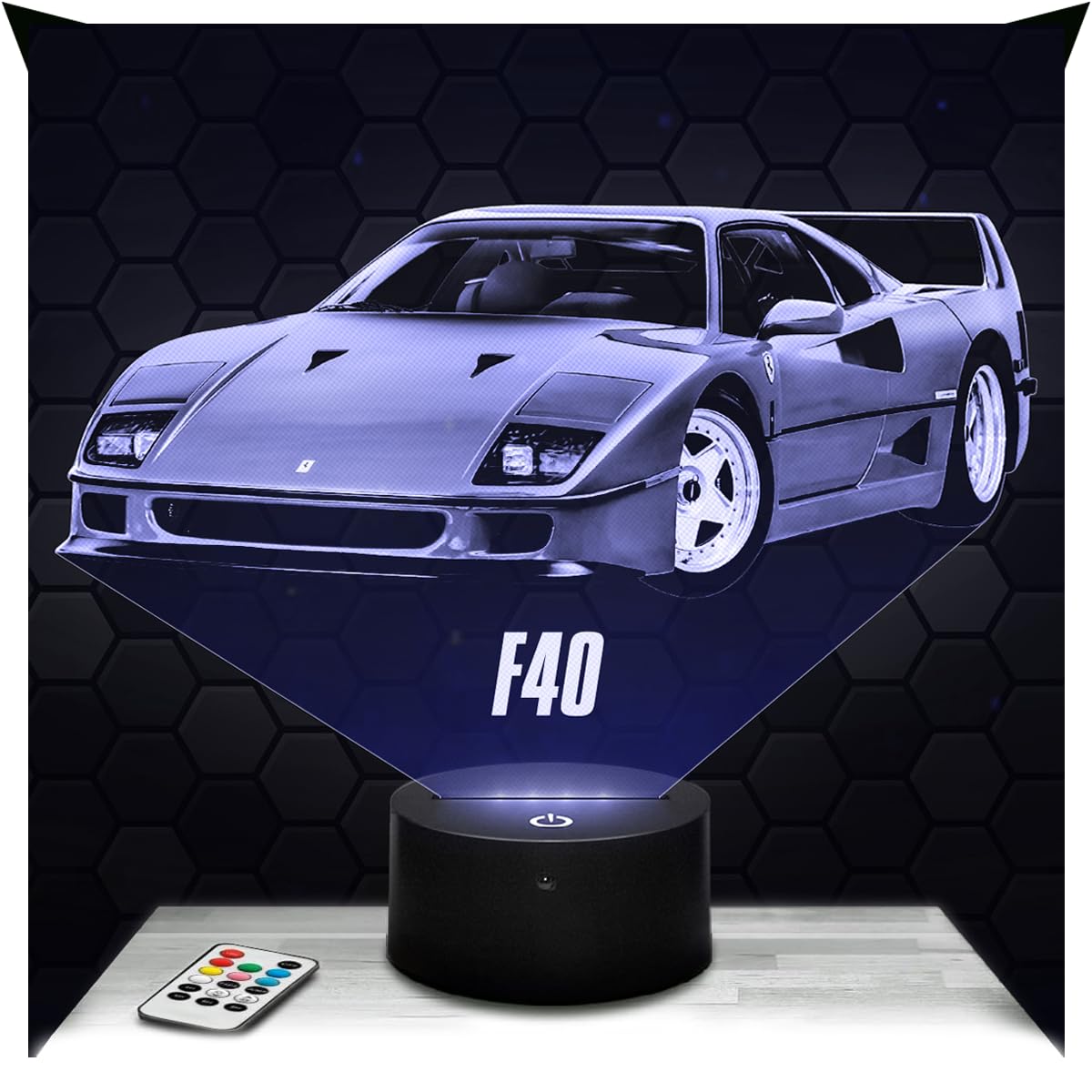 Lampephoto.fr - Car F40 Supercar 3D Lamp, Night Light 3D LED Illusion Lamp, Miniature Decoration Collection, Gift idea for Car Fan, Night Light for Children's Bedroom, Gift idea for Boy, Original Gift