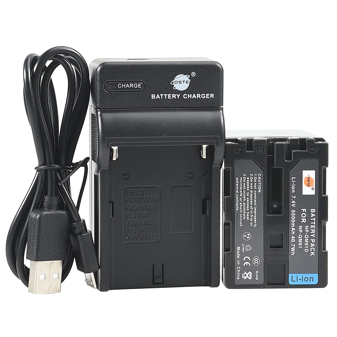 DSTE NP-QM91D NP-QM91 Li-ion Batteria e Caricabatterie USB compatibile per Sony CCD-TRV108E, CCD-TRV118, CCD-TRV126, CCD-TRV218E, CCD TRV308 CCD TRV318 CCD-TRV318, CCD-TRV328, CCD-TRV338, DCR-DVD100