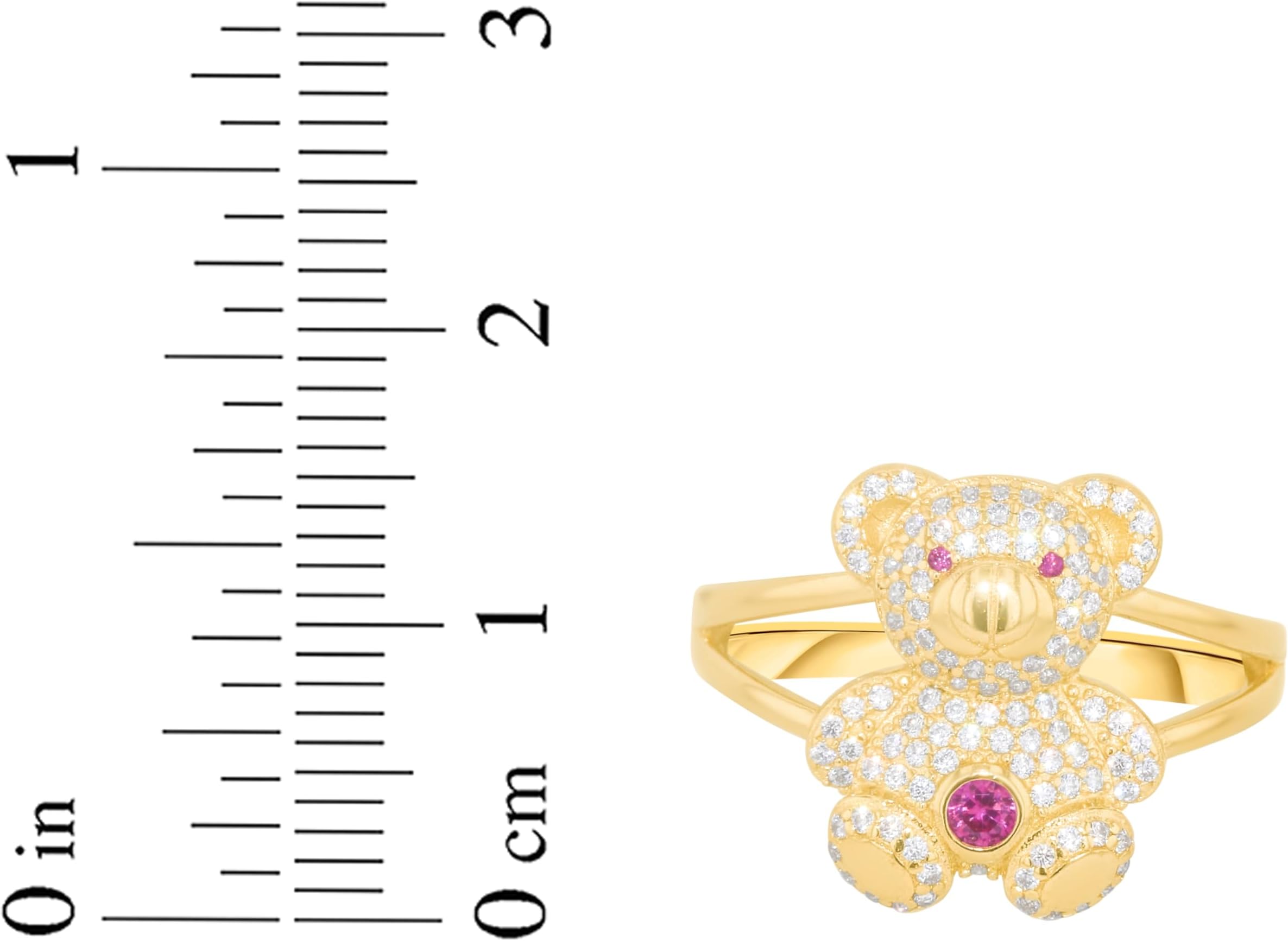 Floreo 10k Gelbgold 15mm Teddybär CZ Doppelschaft Ring, Größen 4 - 11 - Bild 4 von 9