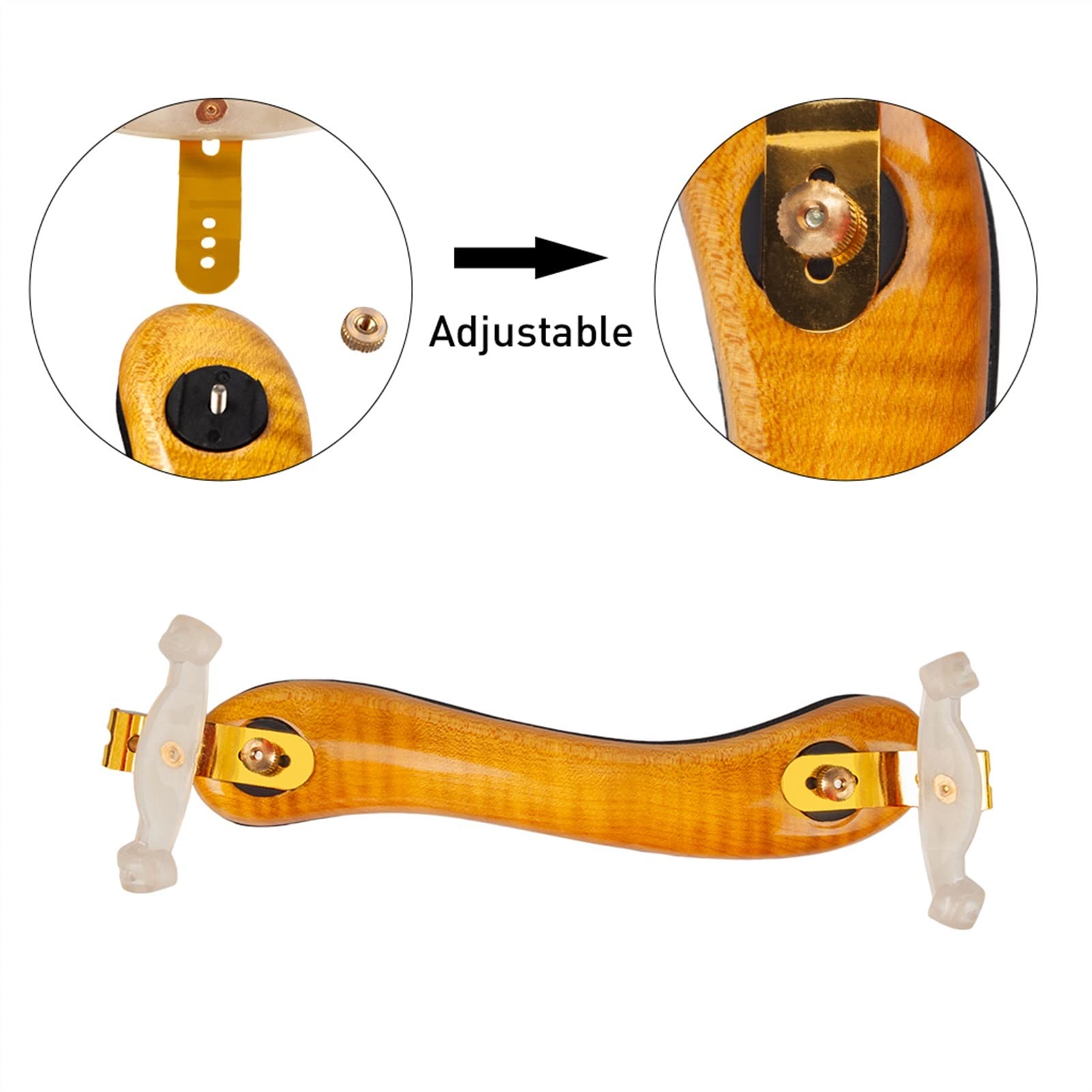 Accessori per Violino Poggiaspalla per Violino 3/4 4/4 in Legno di Acero Fiammato per Violino Acustico/Elettrico con Raccordi in Ottone