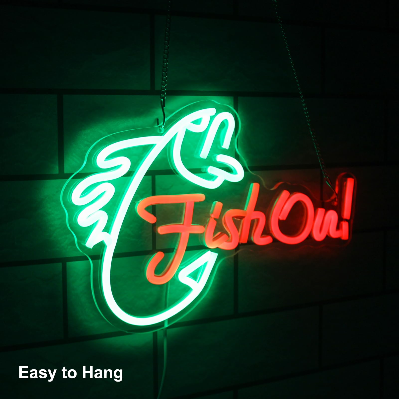 Kullneon Fish On Neon Sign Go Fishing LED Signs for Wall Green Red Neon Light Dimmable Neon Lights Signs Fish Neon Light Up Sign for Bedroom Living Room Man Cave Yacht Decor Men Gifts