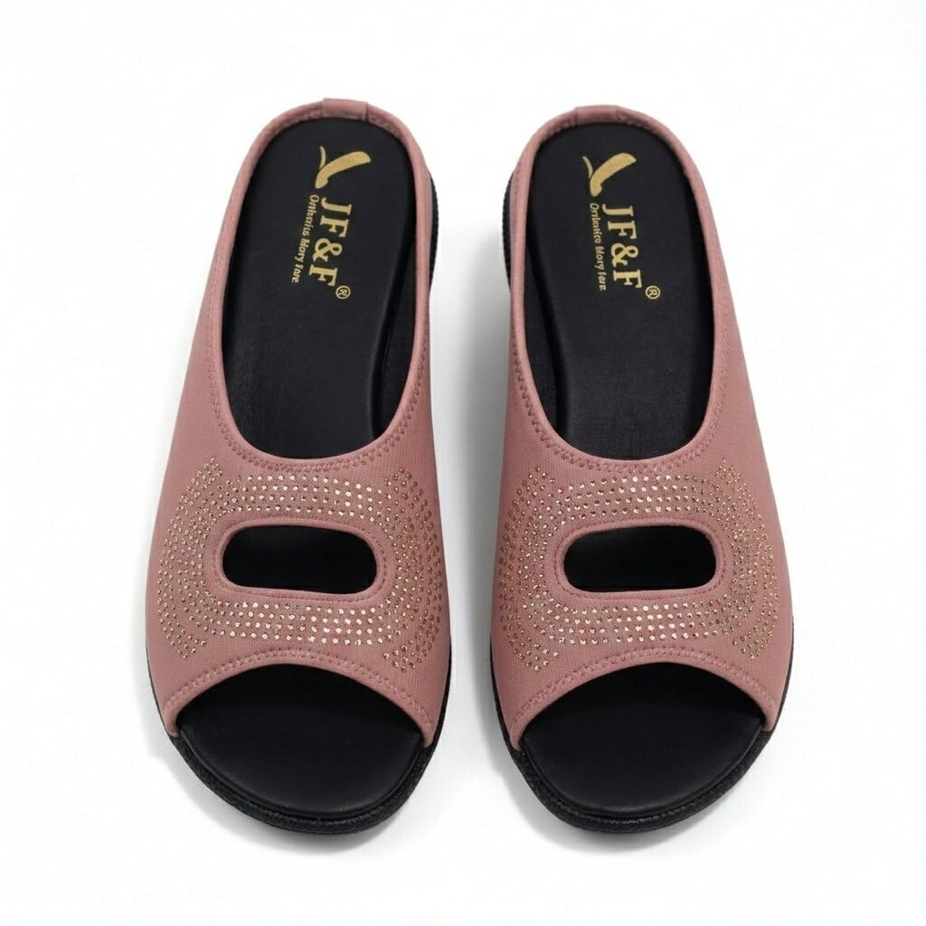 jf&f Women's Pink Embellished Peep Toe Comfort Flats, Zivy Scroll Style-picture-19