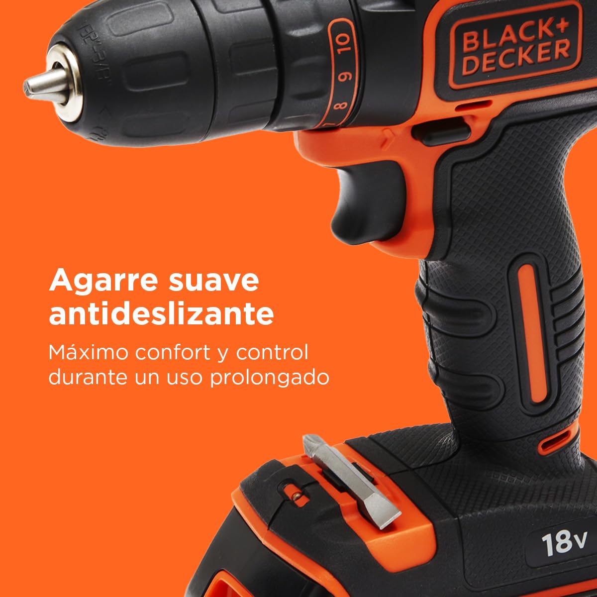 BLACK+DECKER Kit de taladro atornillador INALÁMBRICA de 18V con 2 baterías de 1,5Ah, cargador rápido, juego de 80 accesorios y maletín de transporte, BDCDC18BAFC-QW