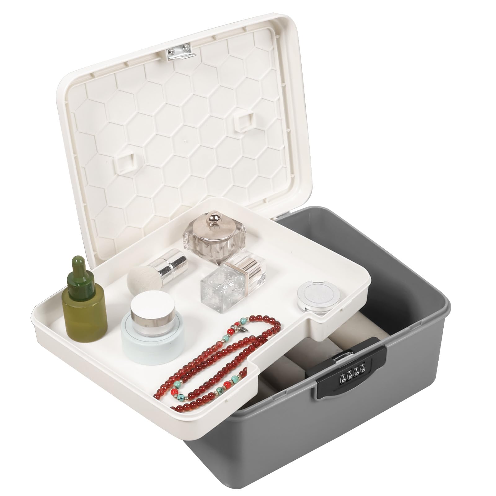 Menibbler Grey Locking Storage Container 7L Large Medication Lockable Container With Built In Removable Tray Lockable Box With Code Multipurpose Privacy Box For Medicine, Food, Phone, Office Documents Safety(Grey)