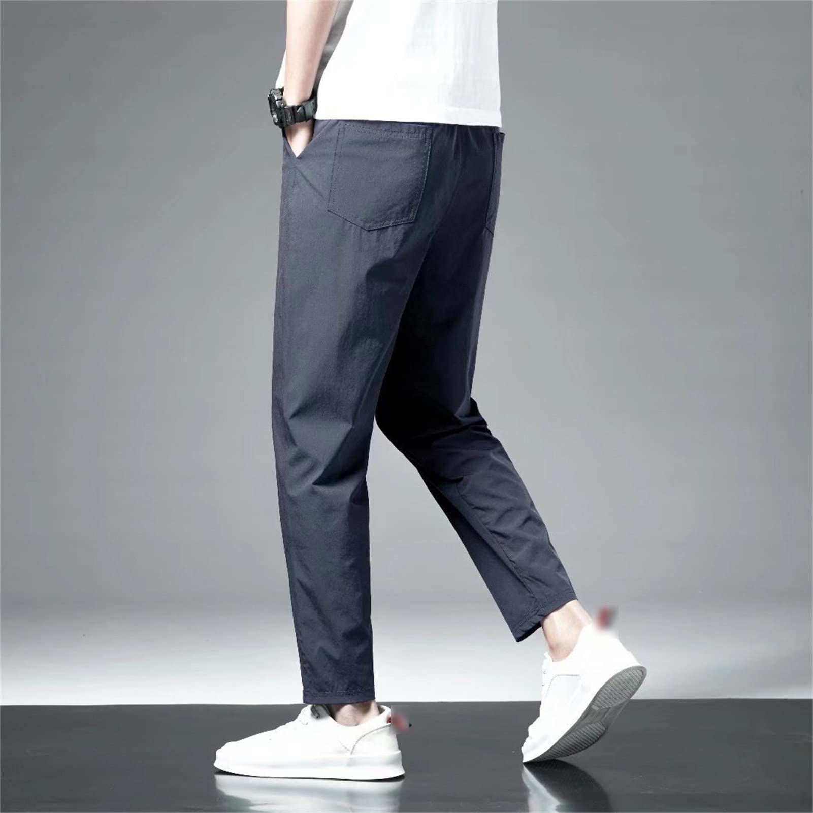 Mens Loose Fit Stretch Pant Classic Casual Tapered Suit Pant Solid Color Lightweight Business Trousers Streetwear (Blue,4X-Large)