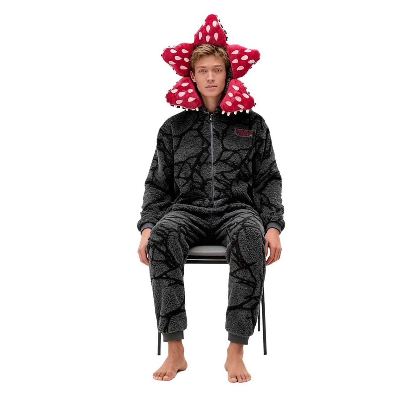 Pigiama unisex 3D D-Demogorgon a maniche lunghe pigiama monopezzo D-Demogorgon tuta con cappuccio in pile pigiama autunno inverno Natale pigiama per adulti