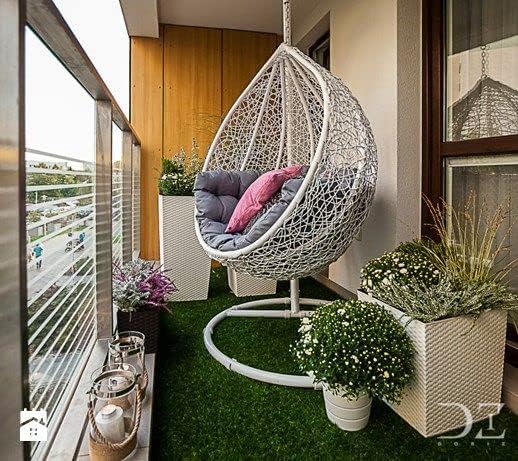 Image of Rattan Single Seater Swing Chair with Stand and Cushion Hammock Swing for Adult Outdoor Indoor Garden Living Room Balcony Relaxing Chair Jhula(White and Grey)