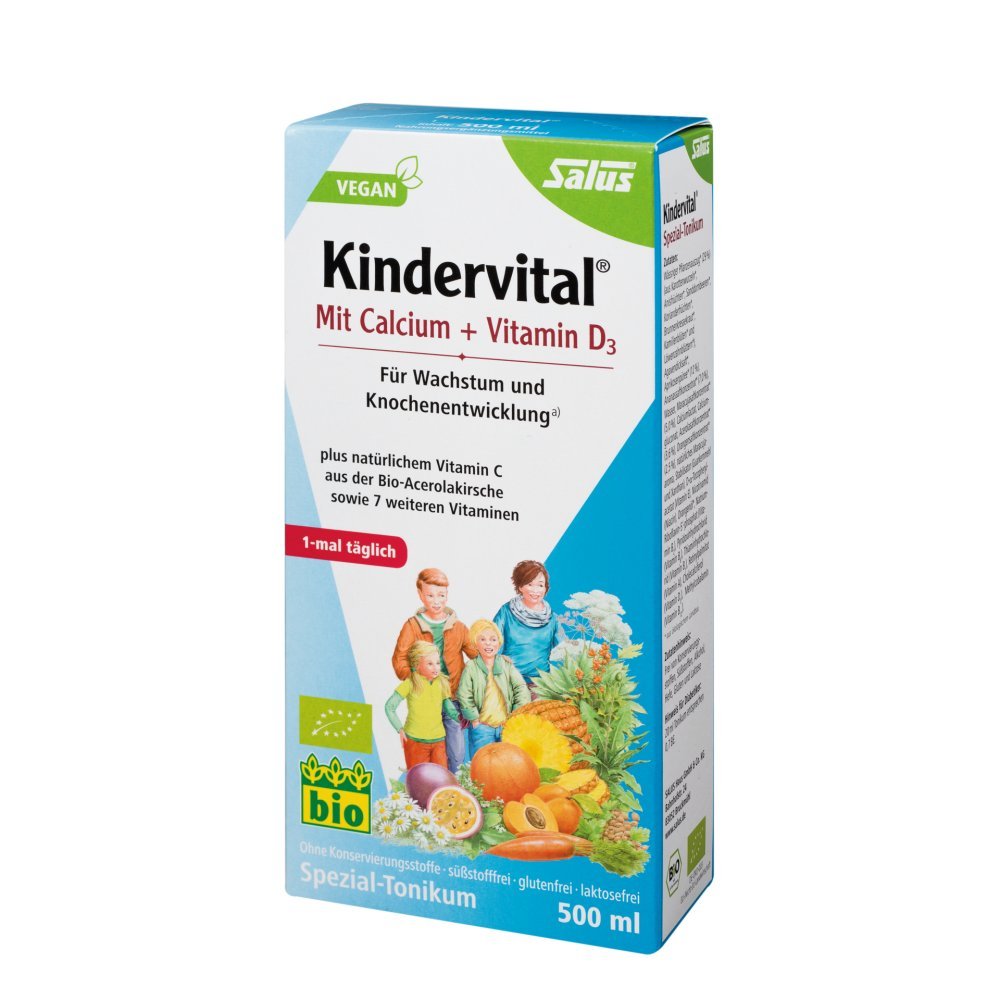 Salus Vital per bambini con calcio + vitamina D3 – Tonico speciale per la crescita e lo sviluppo osseo – vegano – 500 ml