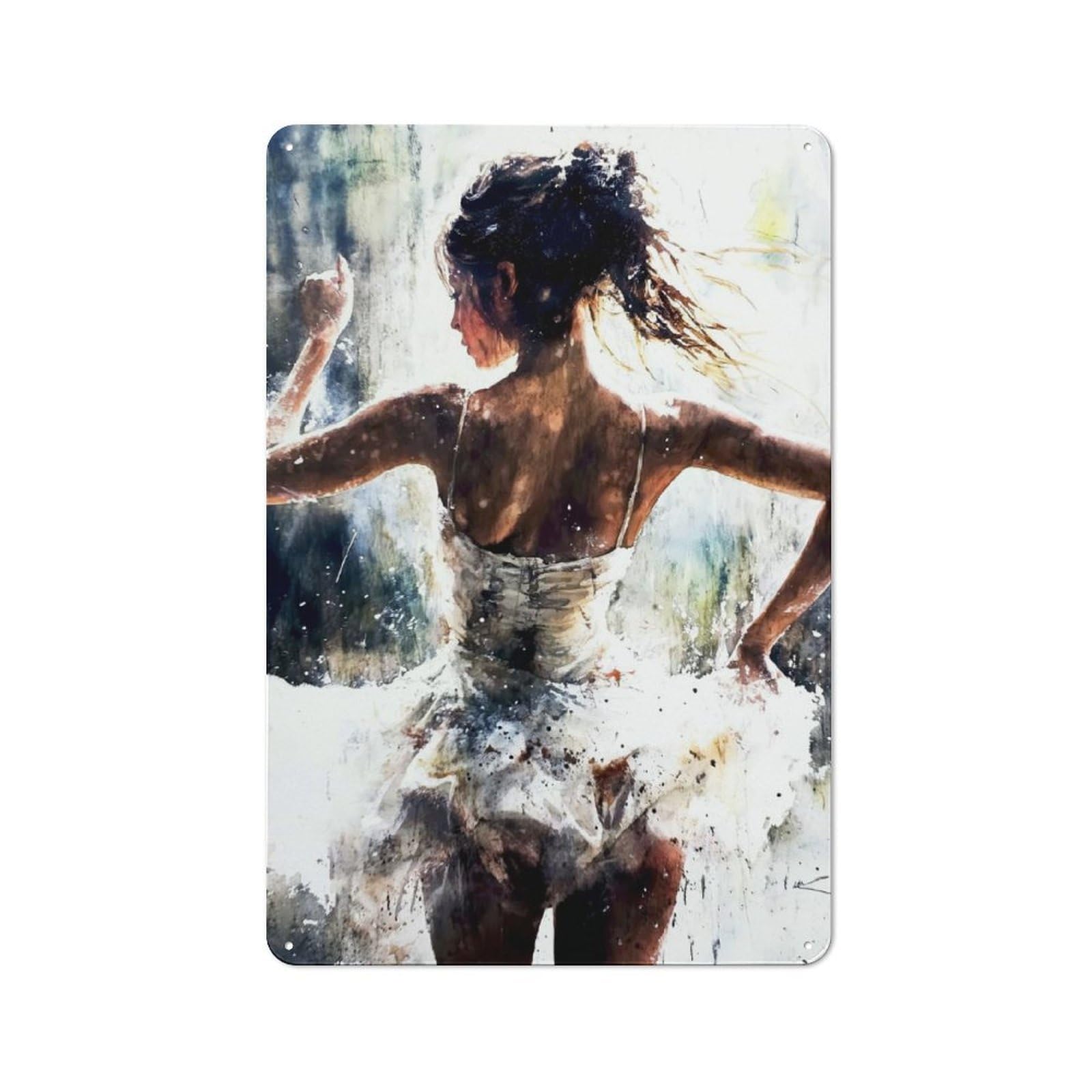 Junmoney Style-7 Ballerina In White Tutu Metal Wall Plaque 30X20cm, Character Room Wall Plaque For Hallway, Home Bar, Garage Or Study