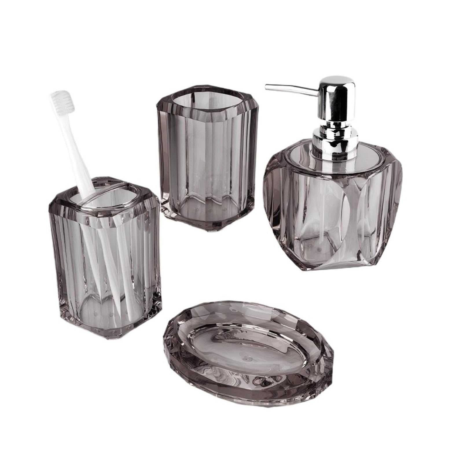 Soap Dispenser Resin Bathroom Accessories Set 4 Pcs, Lotion Soap Dispenser, Mouthwash Cup, Toothbrush Holder,soap Dish(Gris)