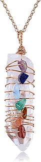 Jovivi Crystal Necklace Wire Wrapped Irregular Natural 7 Chakra Chipped Gemstone Healing Stones Necklace Clear Quartz Poin...