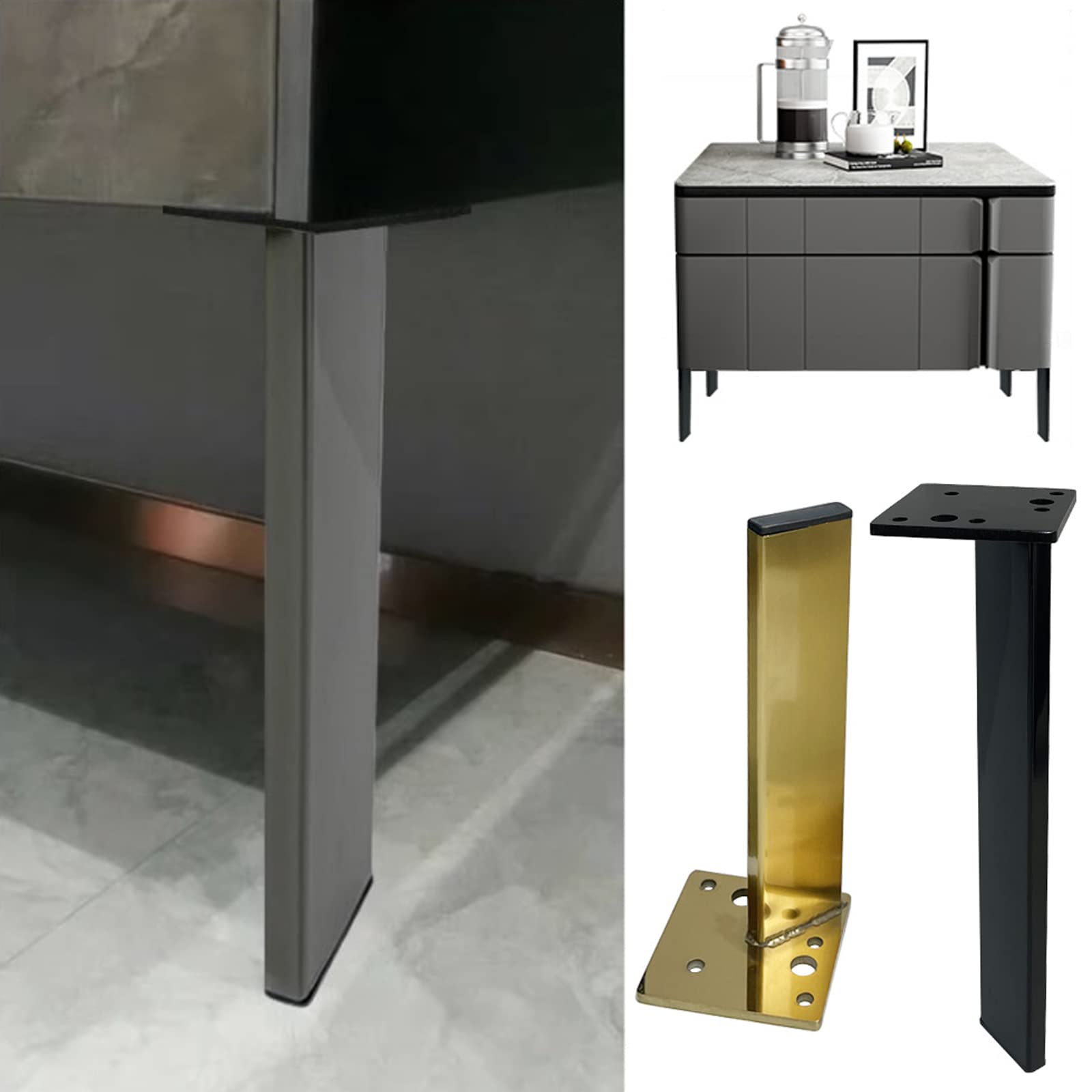 4 Gambe per mobili in Acciaio Inossidabile da 50 cm (19,7 Pollici) Gambe da Tavolo in Metallo Dorato per Divano, Supporto TV, Alzata per mobili con Piedini protettivi, Gambe di Ricambio per