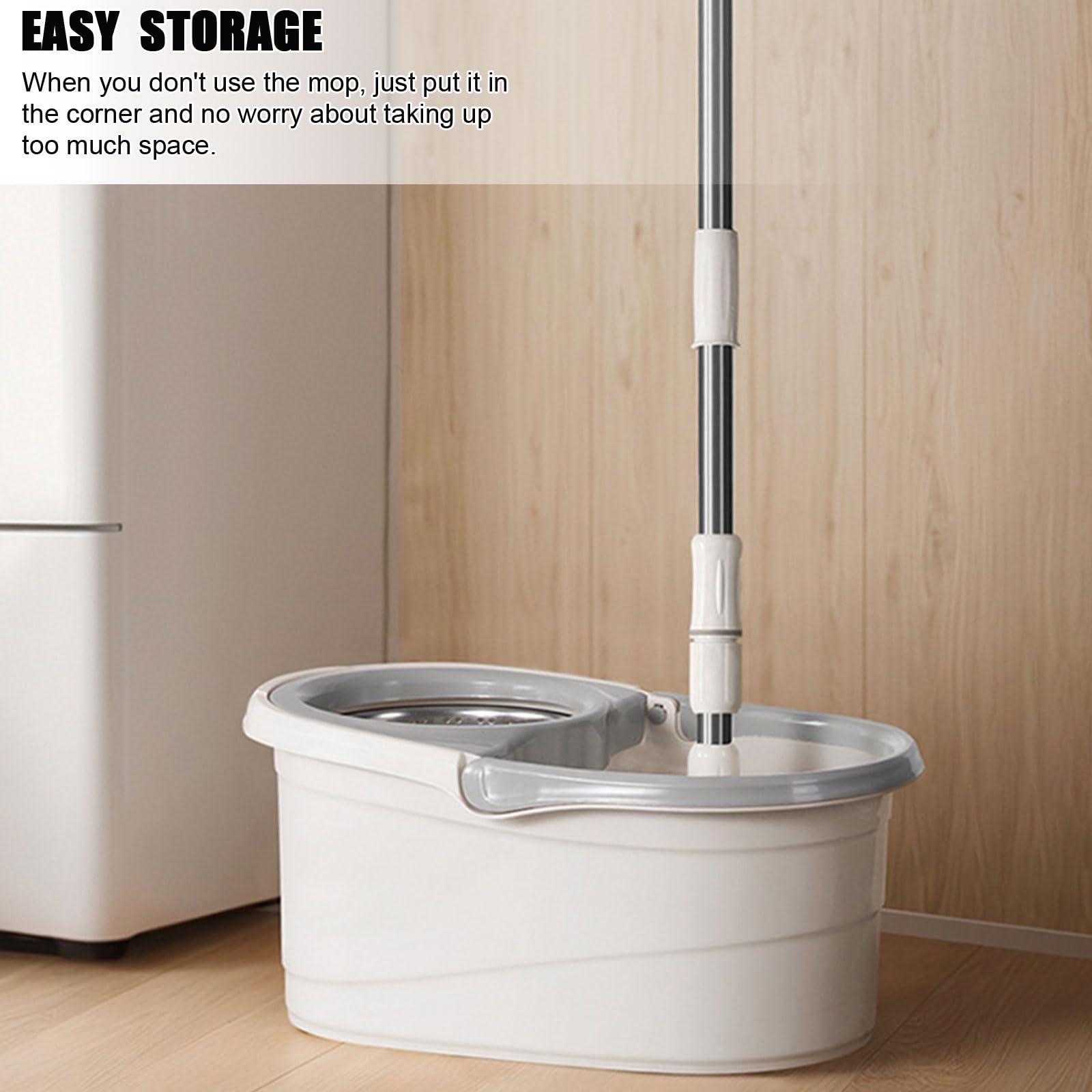 Este Juego de fregona y Cubo Giratorio con escurridor para el hogar, fregona giratoria de 360°, Herramienta de Limpieza de Suelos con 1 Recambio de Cabezal de Microfibra, Mango extendido de