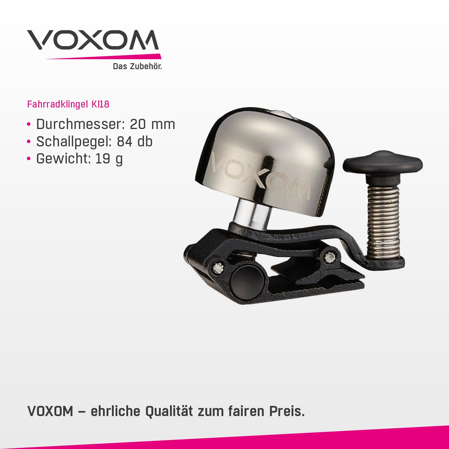 VOXOM Campanello Per Bicicletta KL20 In Alluminio 30 Mm - Universale Per Manubri 22,2-31,8 Mm, Suono Forte, Norme DIN