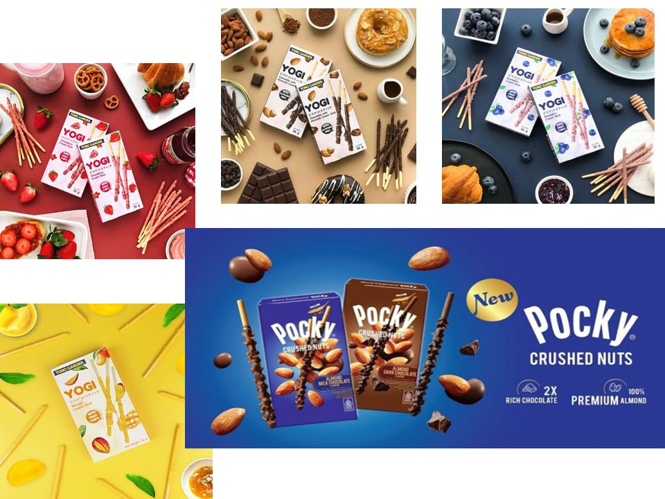 Yogi and Pockys Biscuit Stick Bundle - Mixed Fruity & Chocolate Flavors Variety Pack (Pack of 6, total 6.9oz)