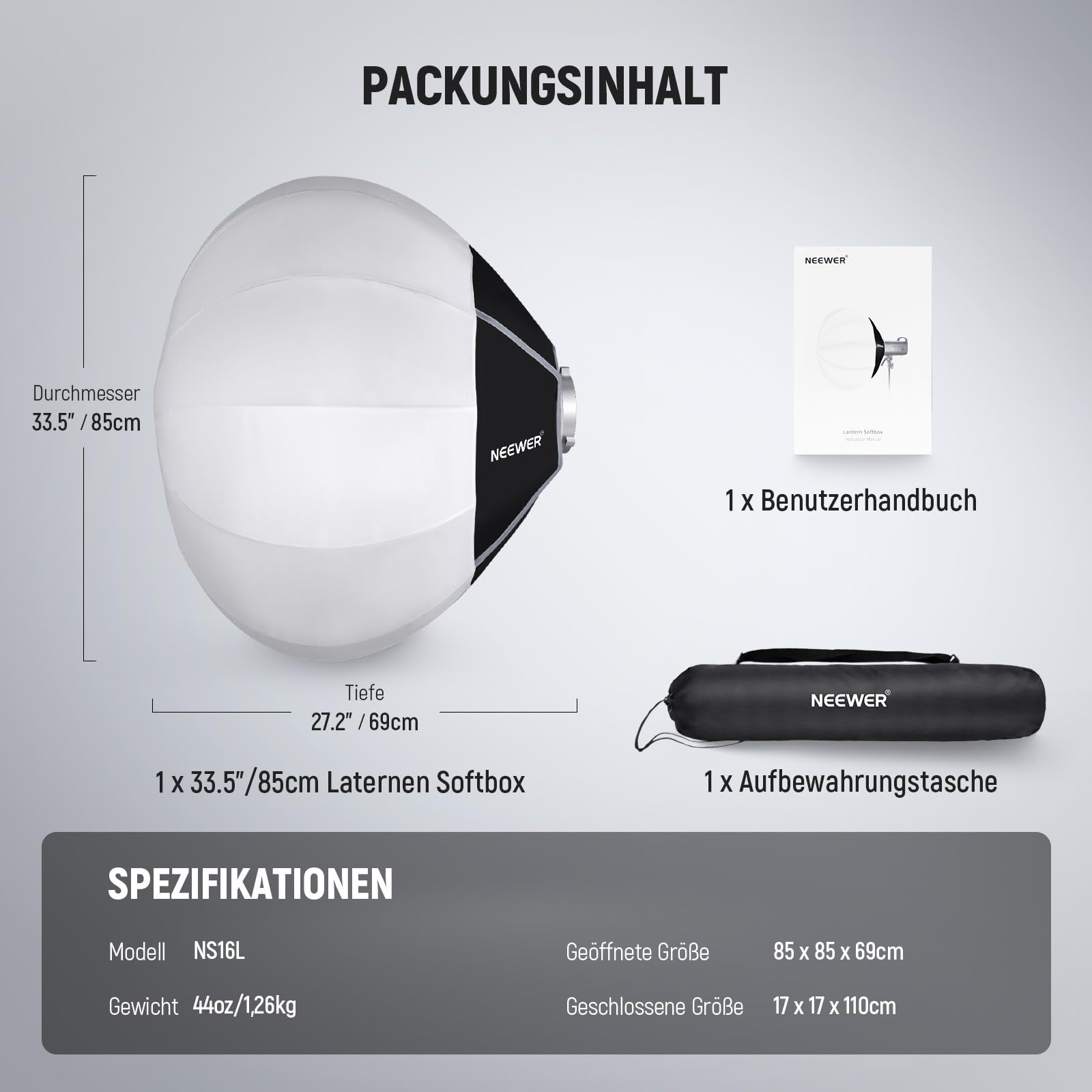 NEEWER Basics NS16L Lantern Softbox, 33,5", Schnellwechsel