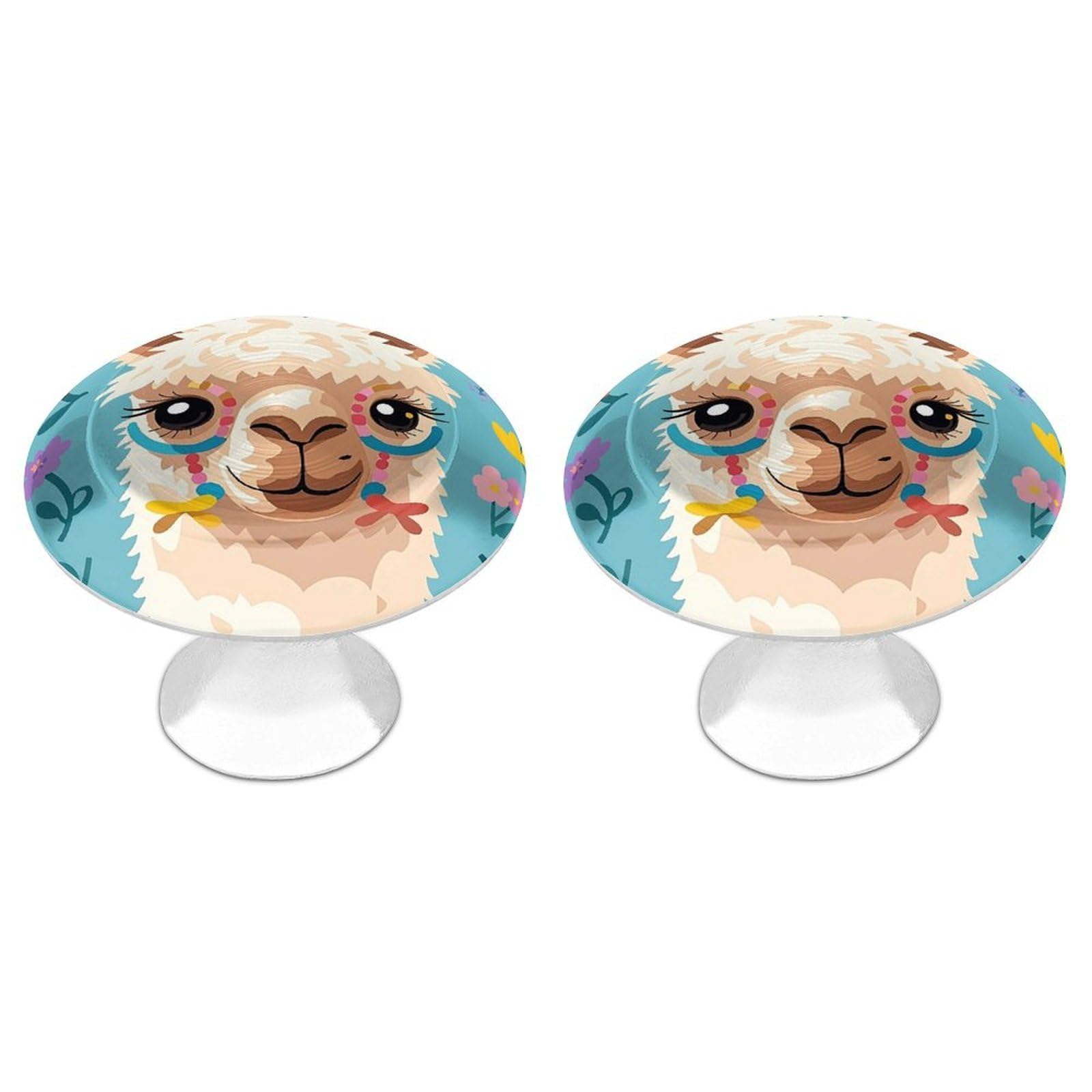 FekiLoot Alpaca Pattern Cabinet Knobs 2 Pack Stainless Steel Round Dresser Drawer Knobs Kitchen Drawer Hardware Dresser Knob Closet Door Pulls Cabinet Handles for Cupboard Drawer Pulls
