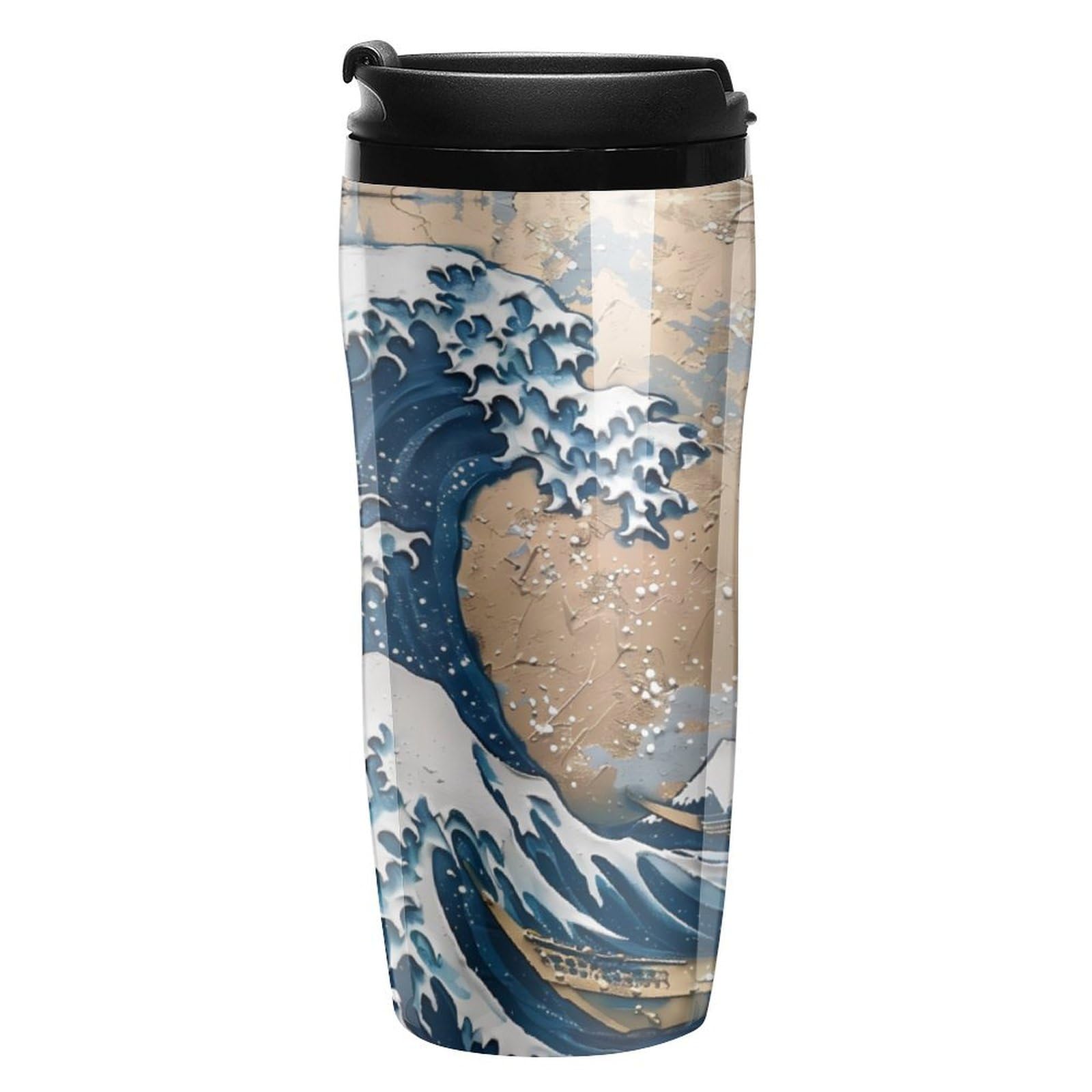 The Great Wave of Kanagawa Art Coffee Mug Portable Travel Coffee Cup Water Bottle Tea Cup with Flip Lid for Women Men 350ml