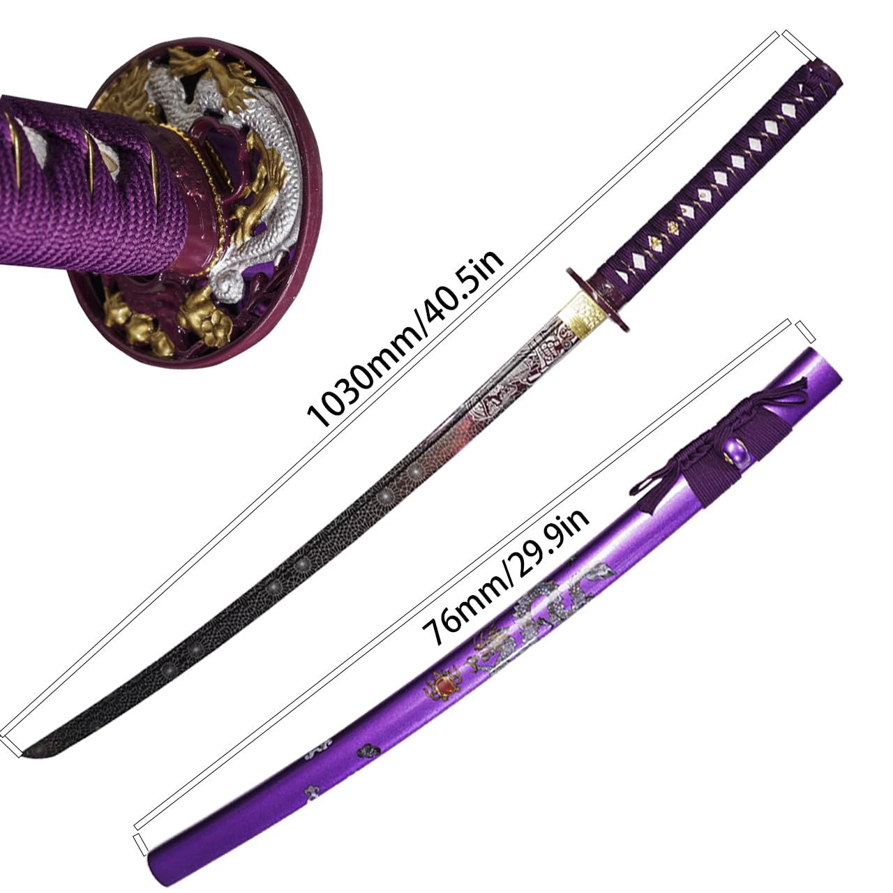 1045/1060Tempering high Carbon Steel Hademade Heat Tempered Full Handmade Hand Forged Authentic?Sword Real ?Japanese Katana Sword Full Tang,Functional,Practical ?Purple