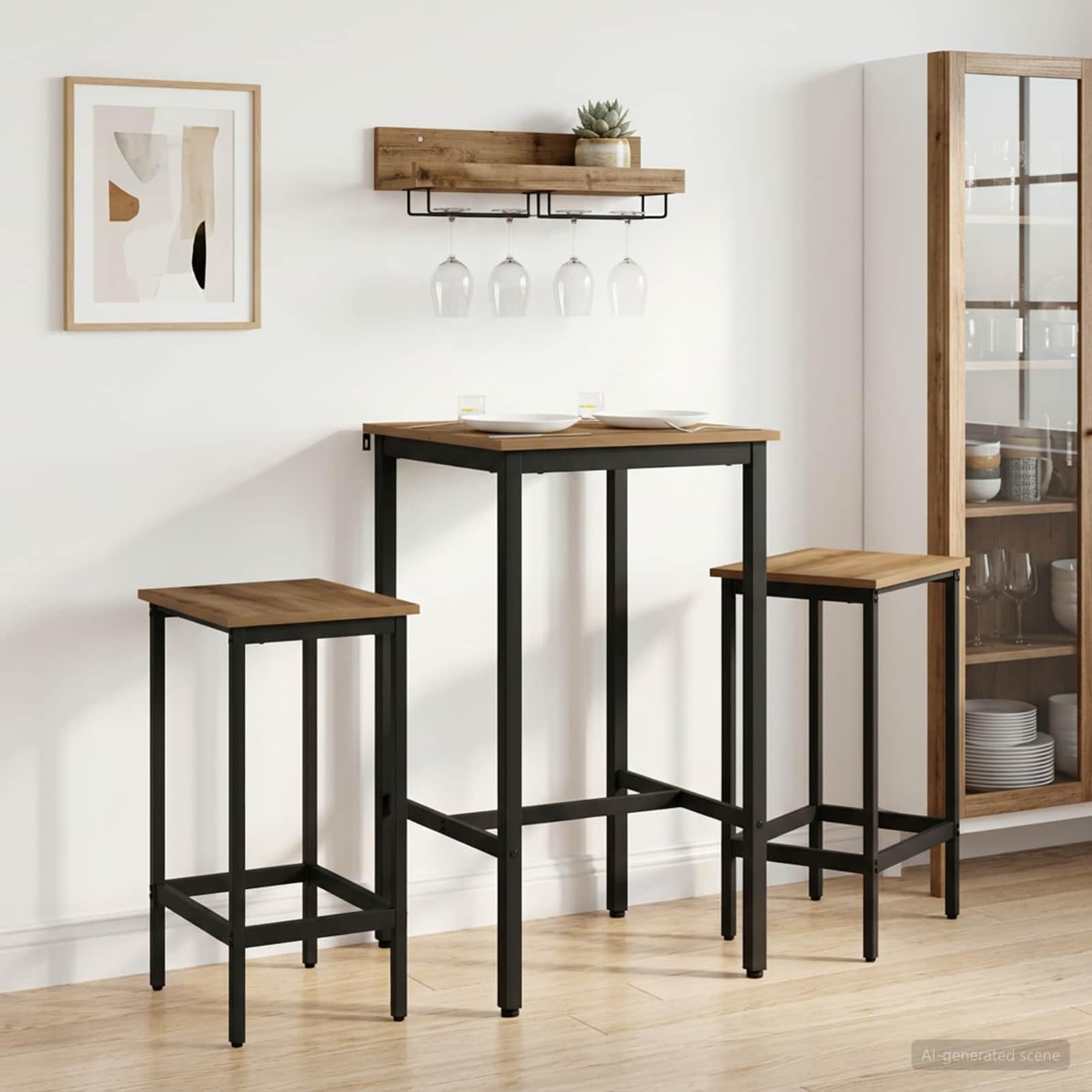 Anself Mesa de Bar 52x52x110 cm Tablero de Madera Roble Artisan con Estructura de Acero para Sala de Estar