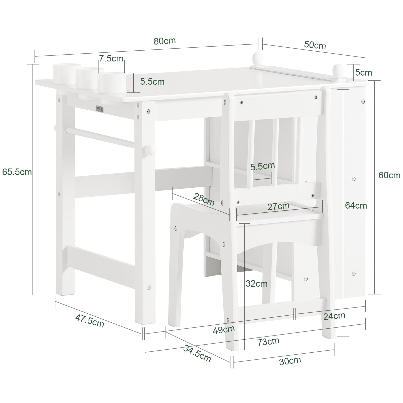 SoBuy KMB60-W Tavolino Bambini Set Tavolo e Sedie Multiattività 2 Ripiani Bianco 80x54x65,5cm