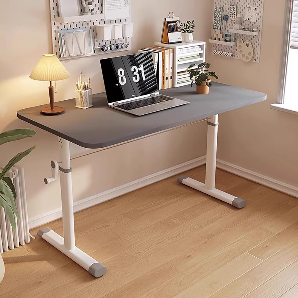 CGCSYZ Adjustable Height Desk with Crank, Manual Computer Desk for Home Office, 100cm Workstation, White Ergonomic Design, Ideal for Gaming and Study (Grigio 120cm)