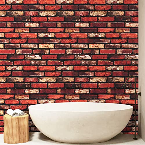 JOLIHOME Papel Pintado Efecto Ladrillo Rojo 44.5x500cm Papel Tapiz Autoadhesivo 3D Vintage Papel de Contacto Para Dormitorio Baño Cocina Pared
