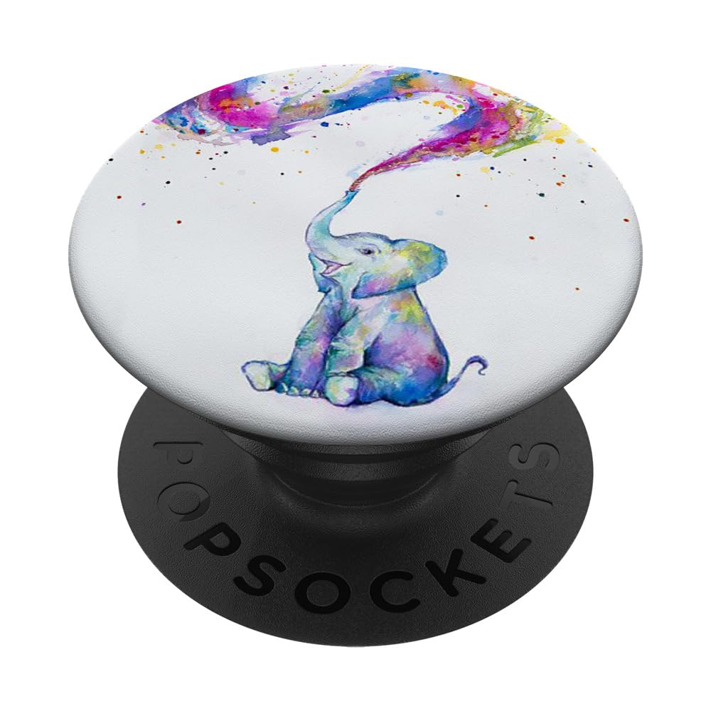 Cute Baby Elephant Watercolor Rainbow Drawing Phone Grip PopSockets PopGrip: Swappable Grip for Phones & Tablets