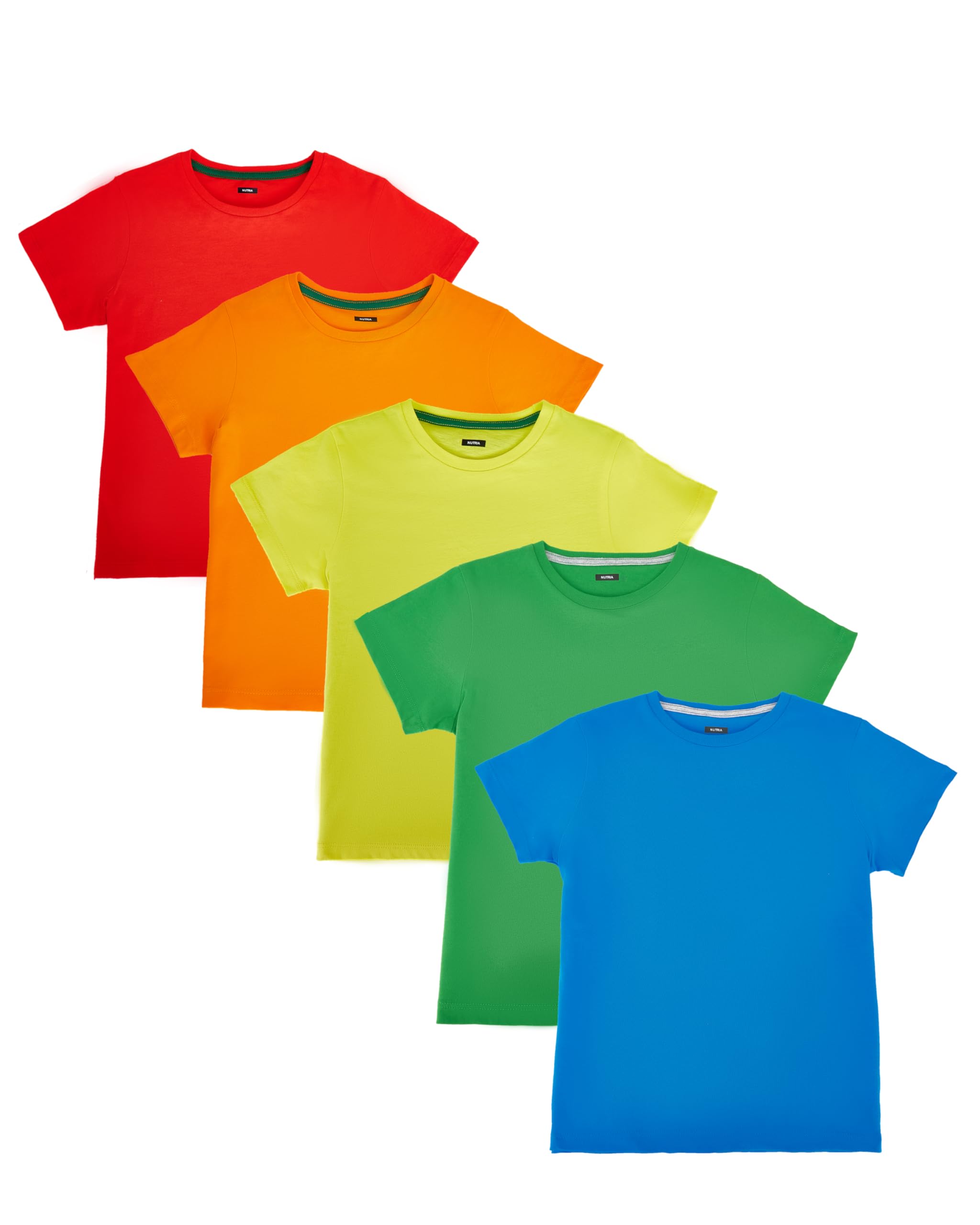 Nutria Camiseta para Niños Manga Corta Pack de 5 Camisetas Básica de Niño y Niña Cuello Redondo 100% Algodón Arriba de Verano Liso Unisex Distintos Colores 4-13 Años B01A