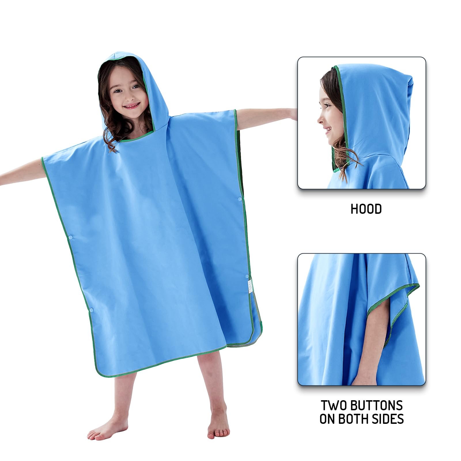Bambini Swim Poncho Surf Poncho Asciugamano con Cappuccio, Robe da Bagno Towel in Microfibra Assorbente, Accappatoio per Surf Viaggi Campeggio Piscina Spiaggia, Blu