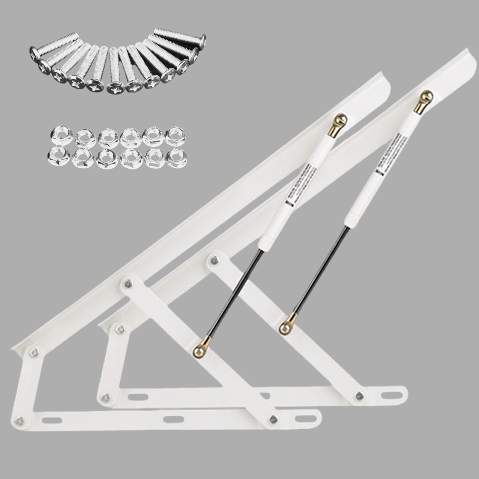 Juego de mecanismos elevables para Cama canapé, Juego de 2 bisagras para canapé con resortes, Pack de Sistema Completo de Elevación Hidráulicos Profesional para Canapés, Pintado Negro, Blanco, Negro(W