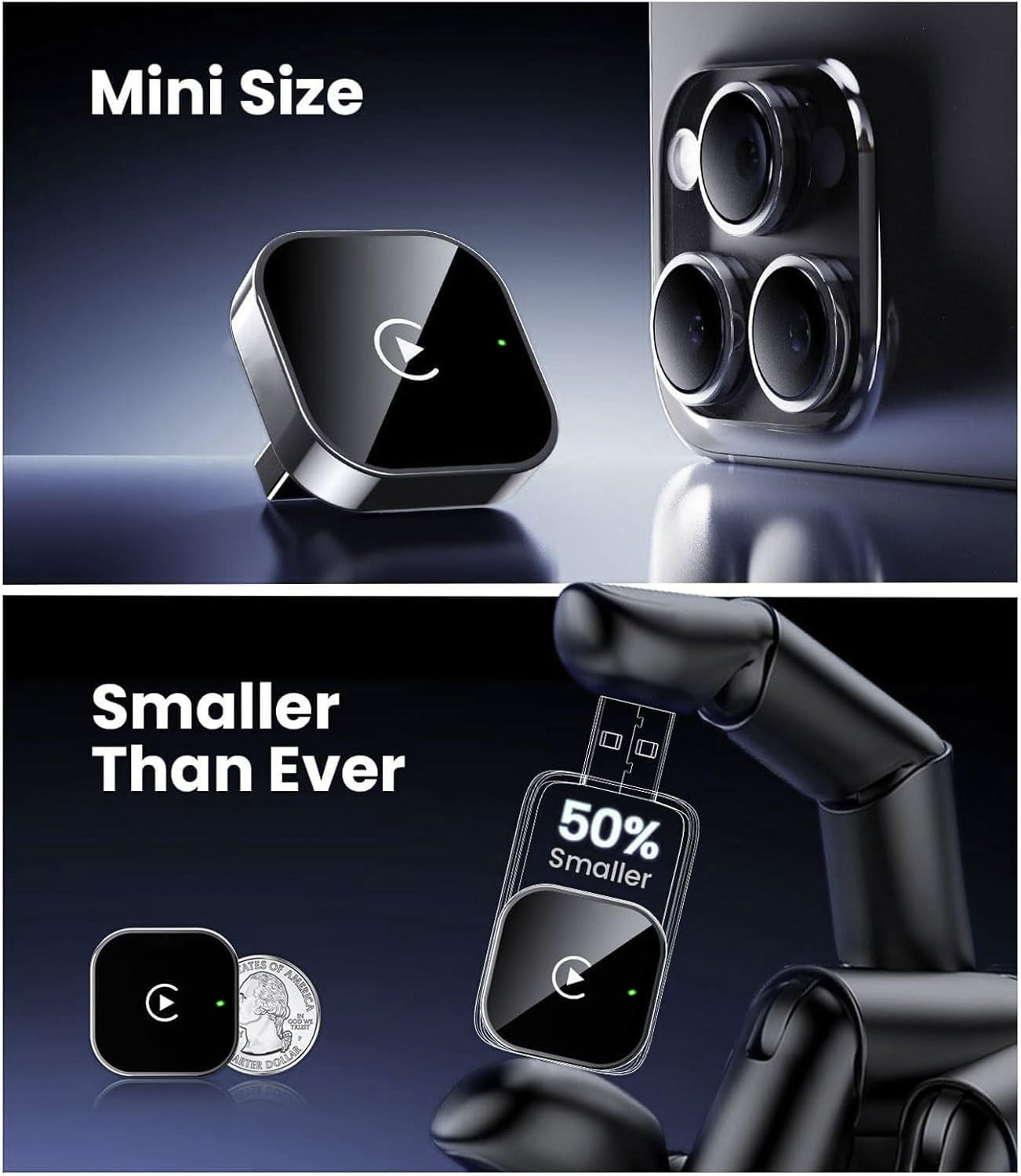 Adapter CarPlay Bezprzewodowy 2025 (2-w-1) - Bluetooth Przekształca Kablowe na Bezprzewodowy CarPlay dla iPhone/Android. Plug & Play, Aktualizacja OTA, Brak Opóźnień.