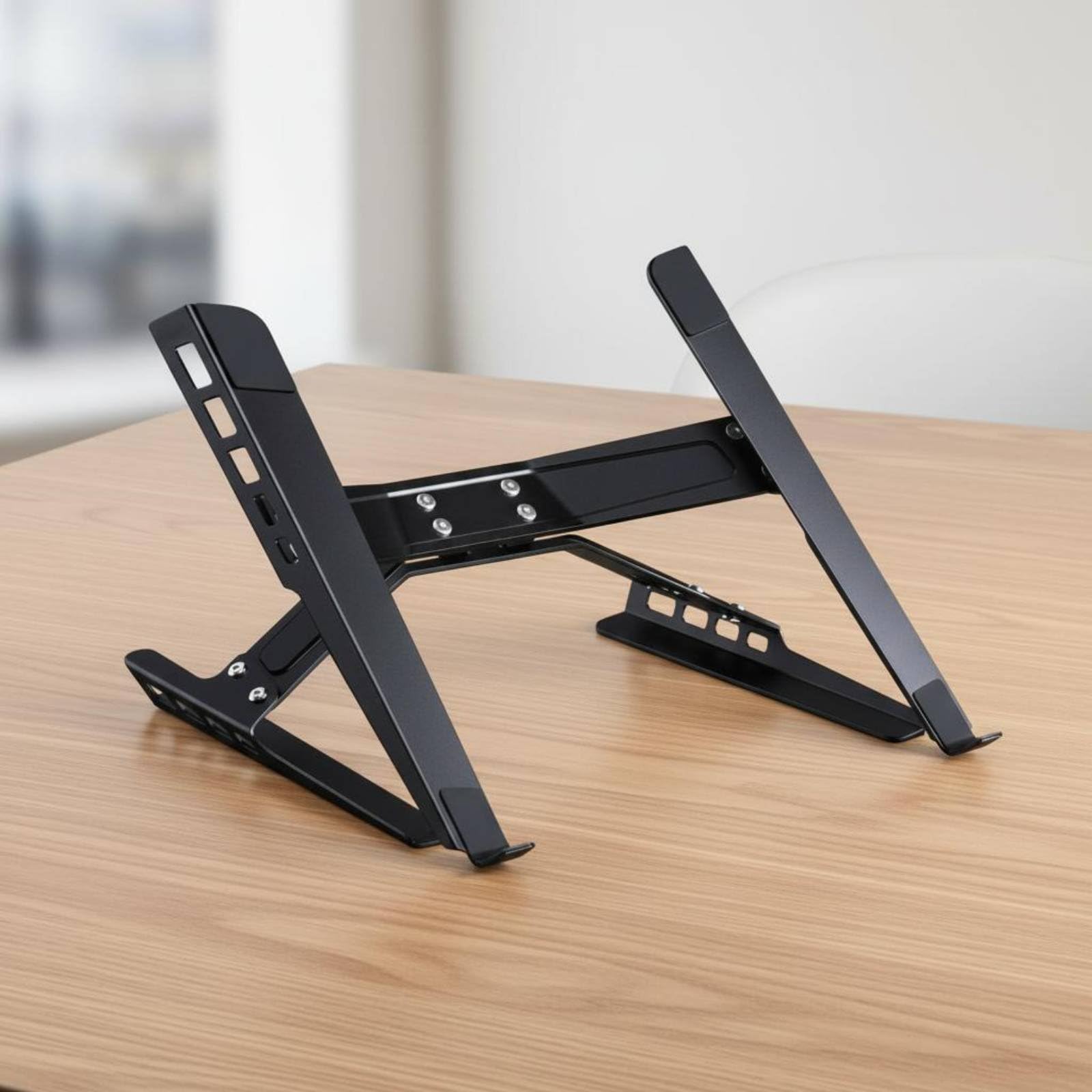 Qianly Supporto Laptop Regolabile Supporto Computer Portatile Rialzo Notebook Base Ventilata Riser Ergonomico con Passaggio in Acciaio al Carbonio Adatto a Postazione Editing, Nero