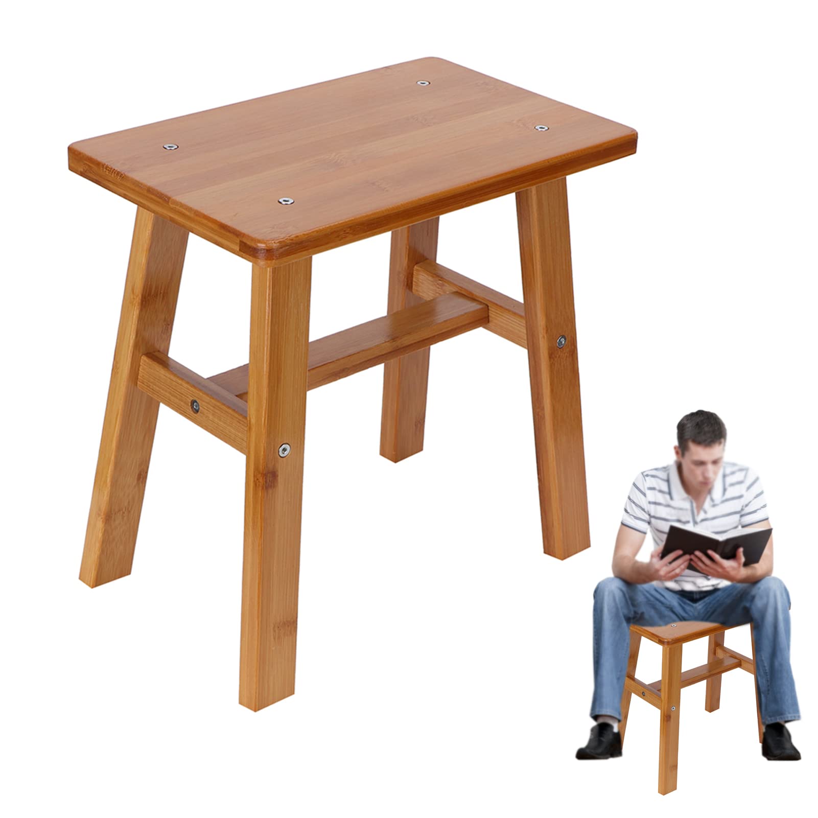 Natudeco Bamboo Kids Stool Slip Resistant Shoe Changing Stool Small Step Stools Vanity Stool Durable Bamboo Stool Step Shoe Changing Stool for Living Room Bedroom(Medium Square)