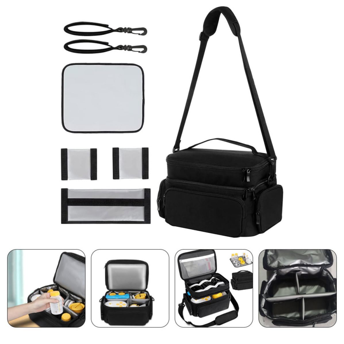 Hemobllo Extractor Estuche y Negro Poliéster Malla Asa Leche Biberones para Portátil Bolsa Oficina y Exterior