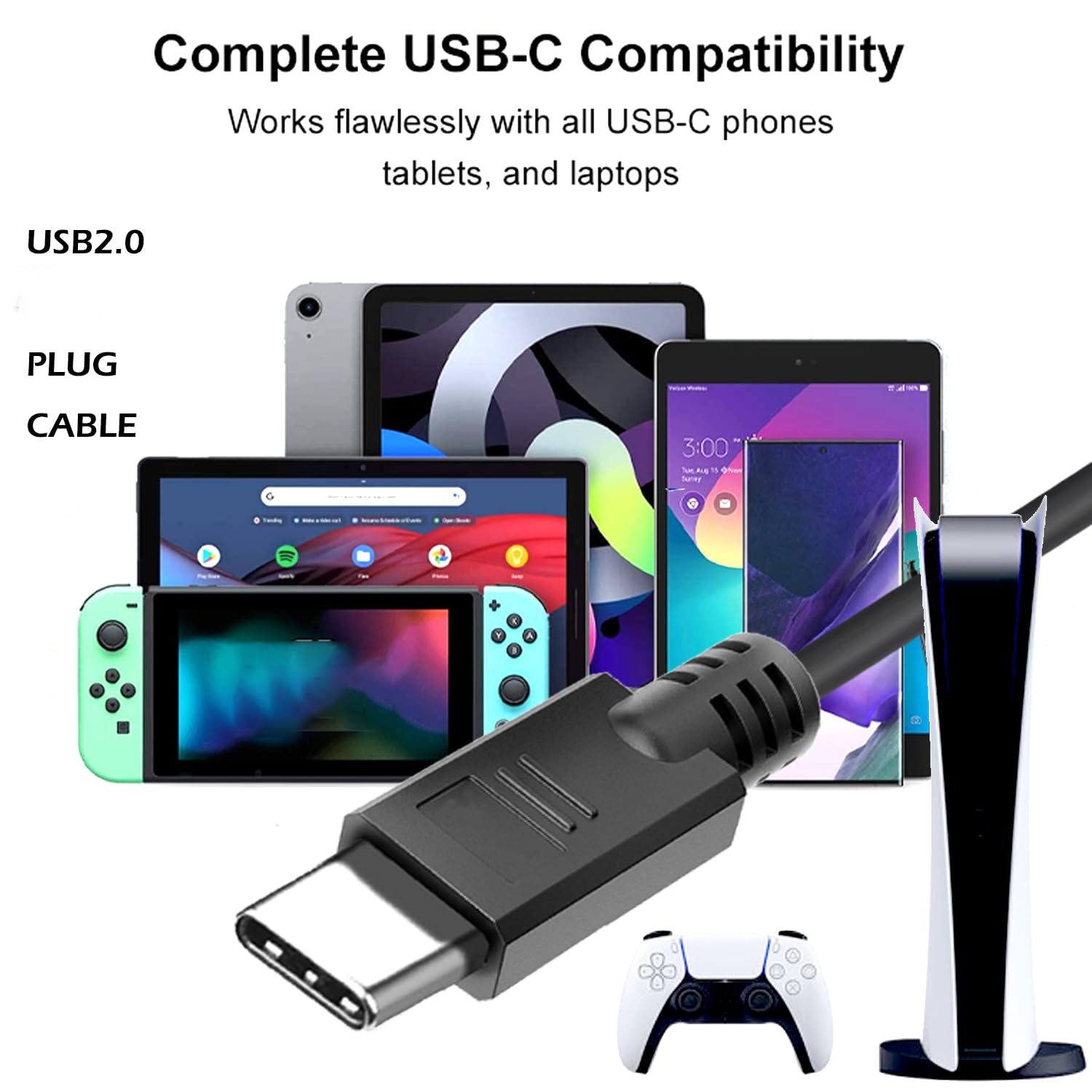Cable USB 3.0 de 50 pies, extensor USB 3.0 (macho A a C-macho), cable extensor USB 3.0 compatible con cámaras web, cámaras, teléfonos, concentradores USB, ratones, teclados, impresoras