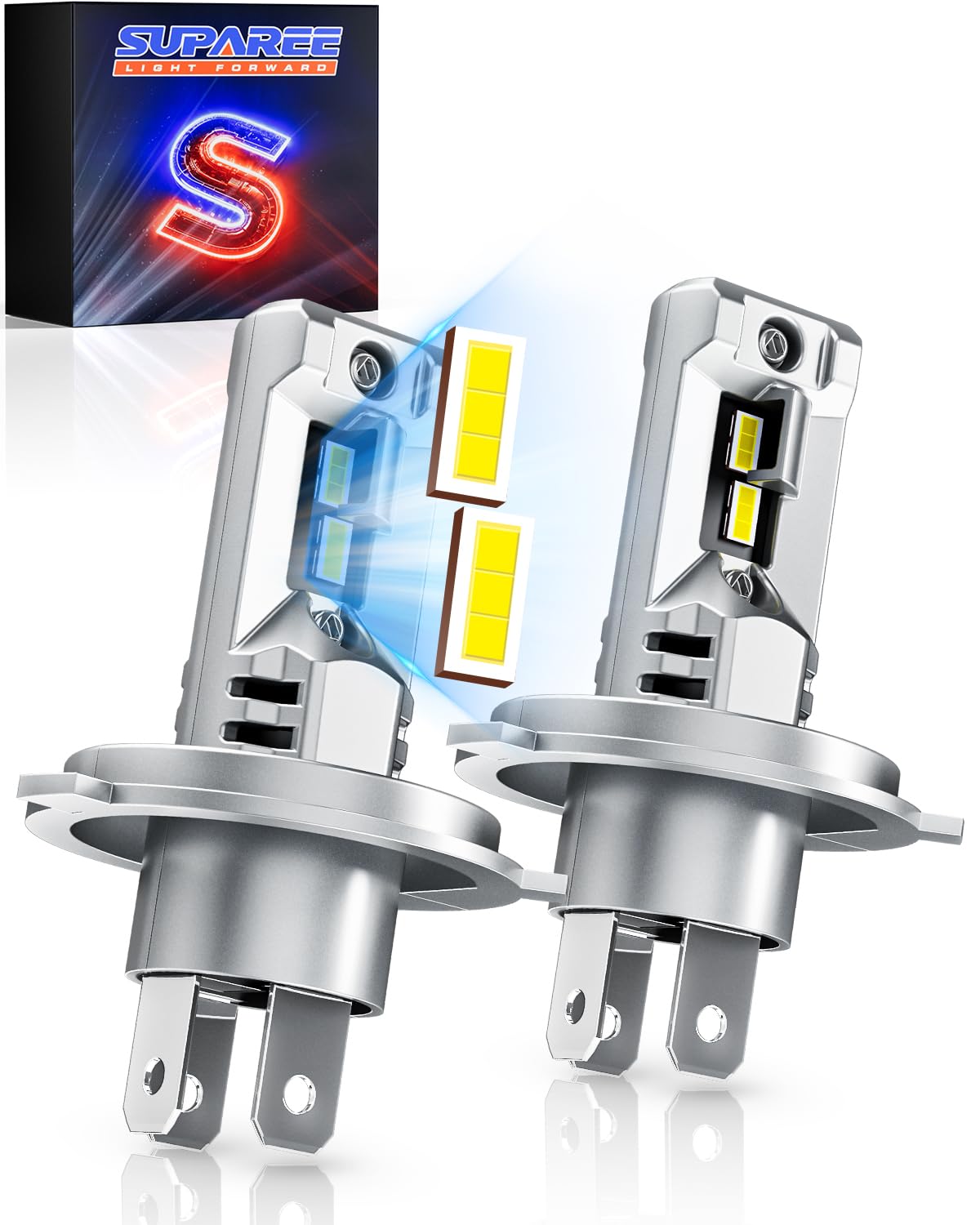 SUPAREE Lampade a LED H4 per Auto Luce bianca Lampadina LED H4 Auto canbus Lampadine alta Luminosità con plug and play IP68 6500K(2 Lampadine)