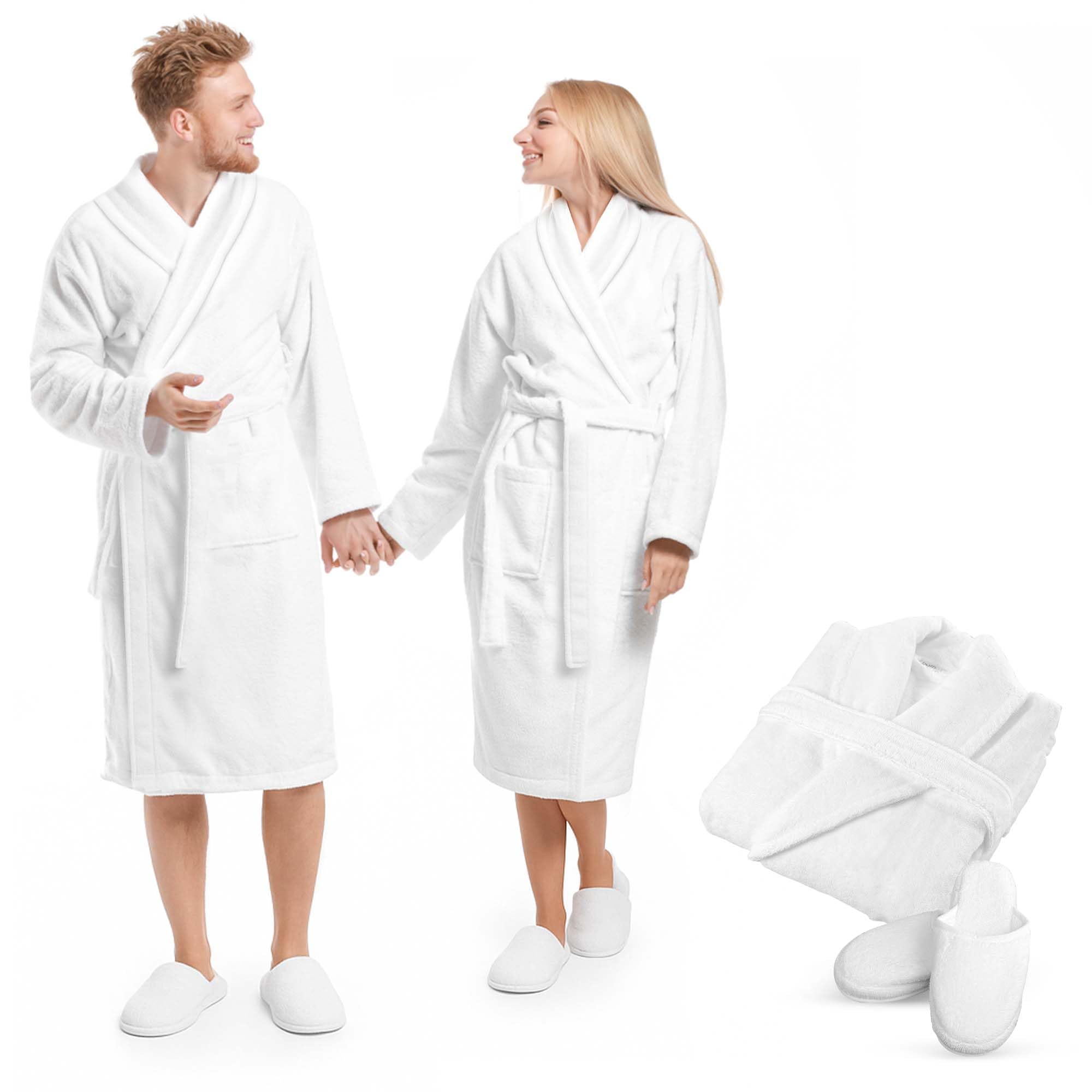 Luxury Organic Bath Robe and Slipper Set - Ultra Plush Turkish Terry Bathrobe with Slippers - GOTS Certified