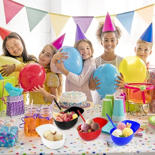 18 Pieces Baseball Helmet Ice Cream Snack Bowl 8 Oz Mini Baseball Cap Bowls Mini Plastic Sundae Bowls Kid Helmet Bowl With 18 Dessert Spoons For Birthday Party Supplies (Red, Blue, Black, White) #TOP5