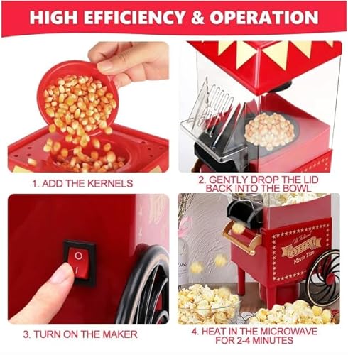 Almineez Retro Carnival Popcorn Maker – Red 1200W Electric Fairground Popcorn Machine with Hot Air Circulation Popcorn Popper - for Fat-Free and Healthy Snacking - Perfect for Home Cinema With 6 Bags - Image 6