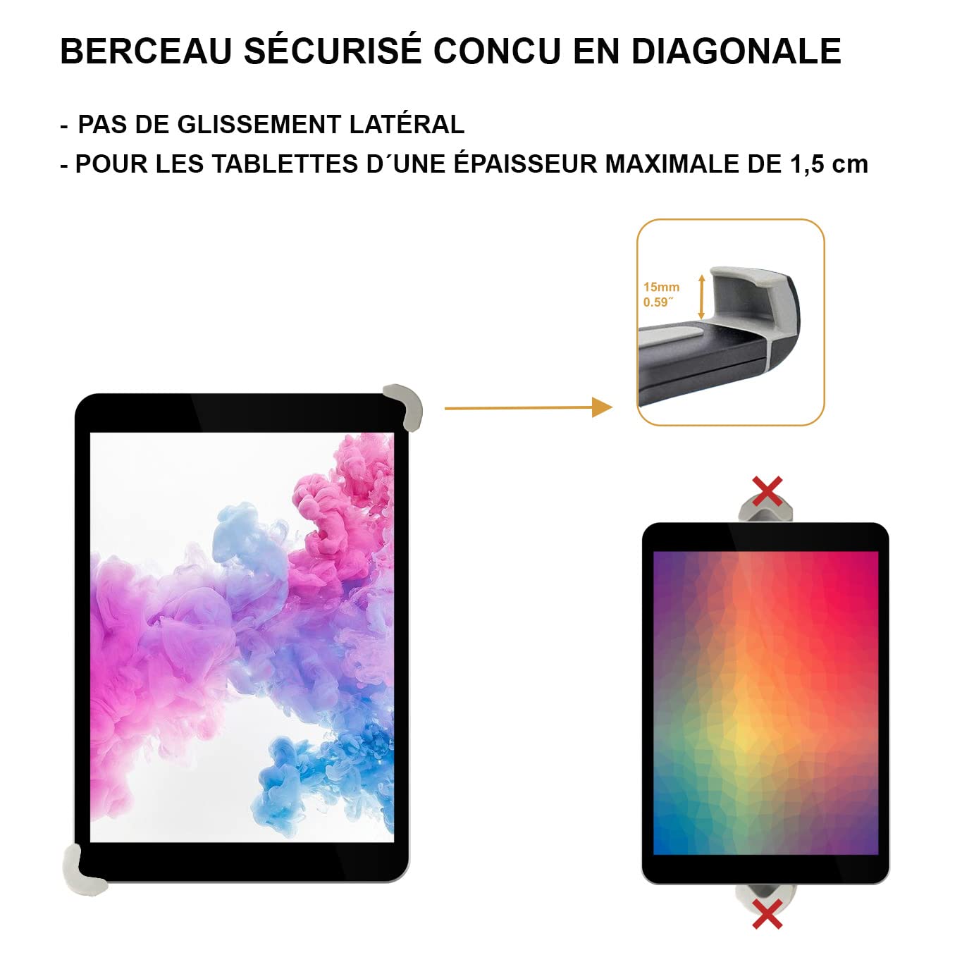 Support iPad Pro Voiture | Support Tablette Grand Écran 9,5–14,5" | Fixation Centrale Appuie-Tête | Compatible Surface, Galaxy Tab, Grand Format