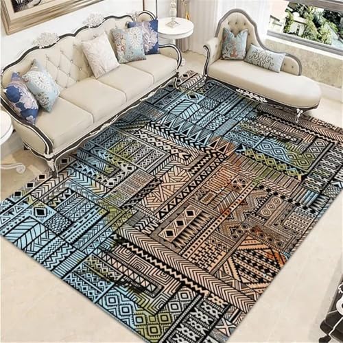 Tapis bleu 180X250CM de deco chambre fille au design graphique
