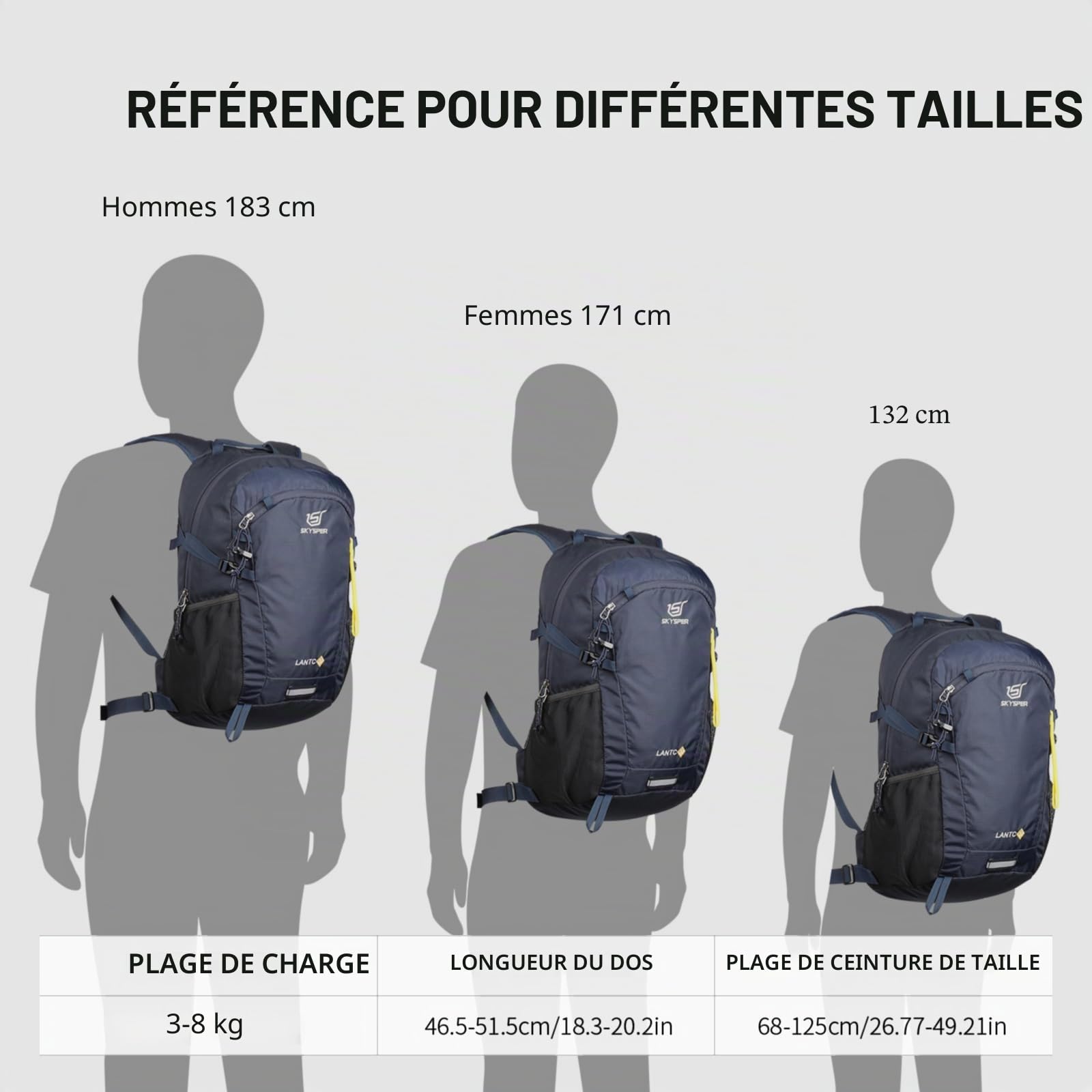 SKYSPER Sac à Dos de Randonnée Ultraléger Sac à Dos avec Système de Ventilation et D'hydratation Dorsale Sac à dos de Trekking en Polyester Respirant 3D Air Mesh Camping en Plein Air