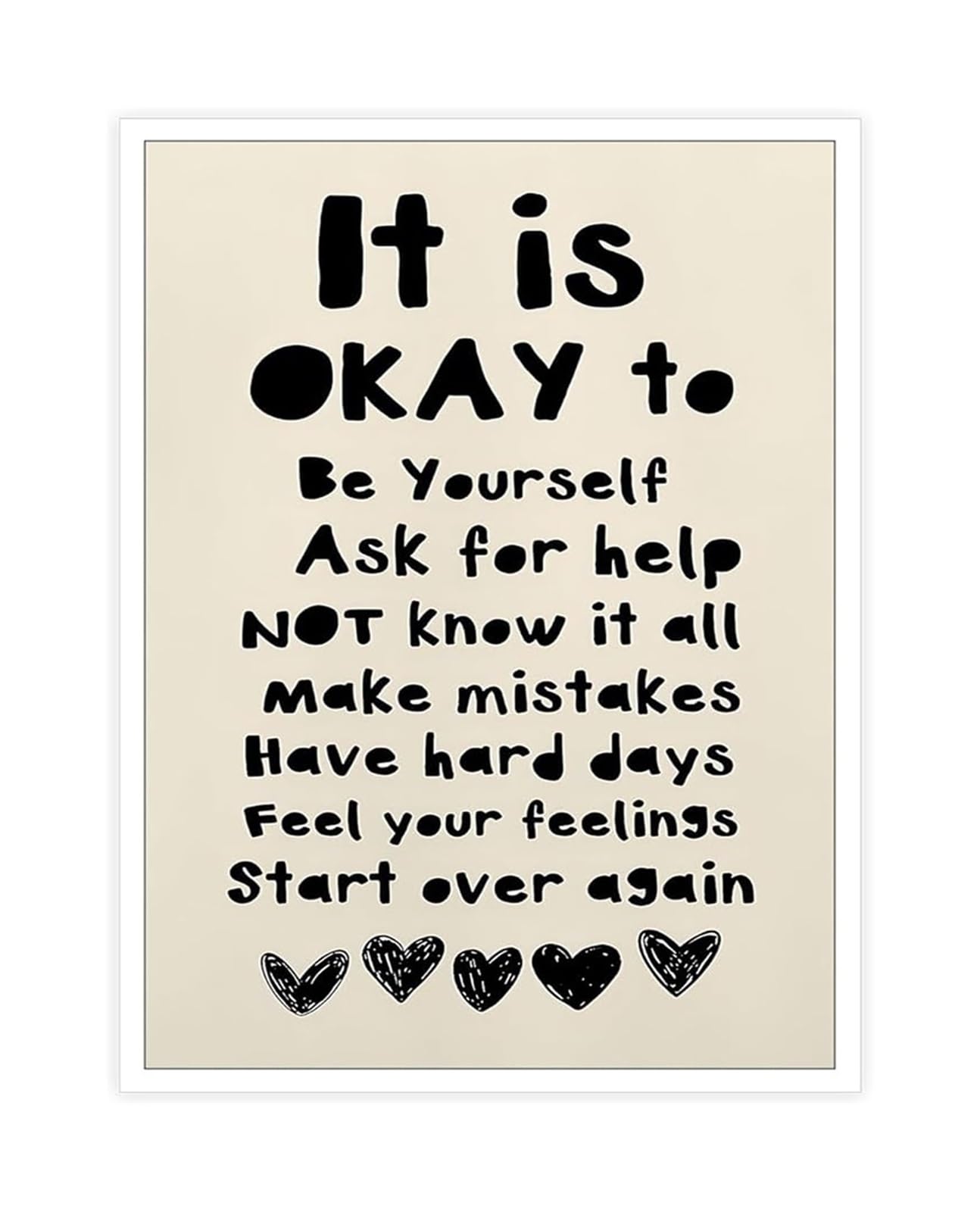 DQFOCPHHAA Inspirational Wall-Art For Counseling Office Motivational It Is Okay To Be Yourself Quote Print Minimalist Room Decor(Framed,08x12inch(20x30cm))