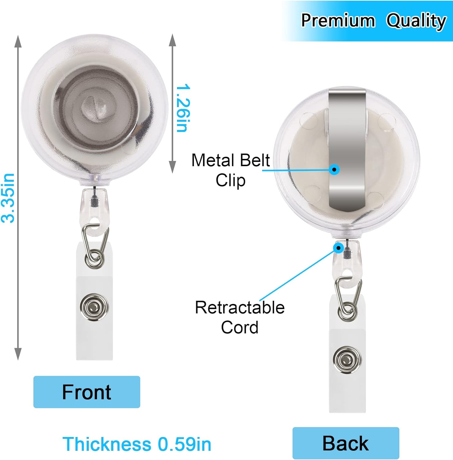 JANYUN 50 Pcs Retractable Badge Reel Clips Holder for Hanging ID Card Name Key Chain (Clear Frosted) - Image 2