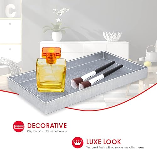 Miniatura 3 de Home Basics Bandeja de tocador para maquillaje, joyas, perfumes, cosméticos, organizador de baño (horizontal, tejido metálico)