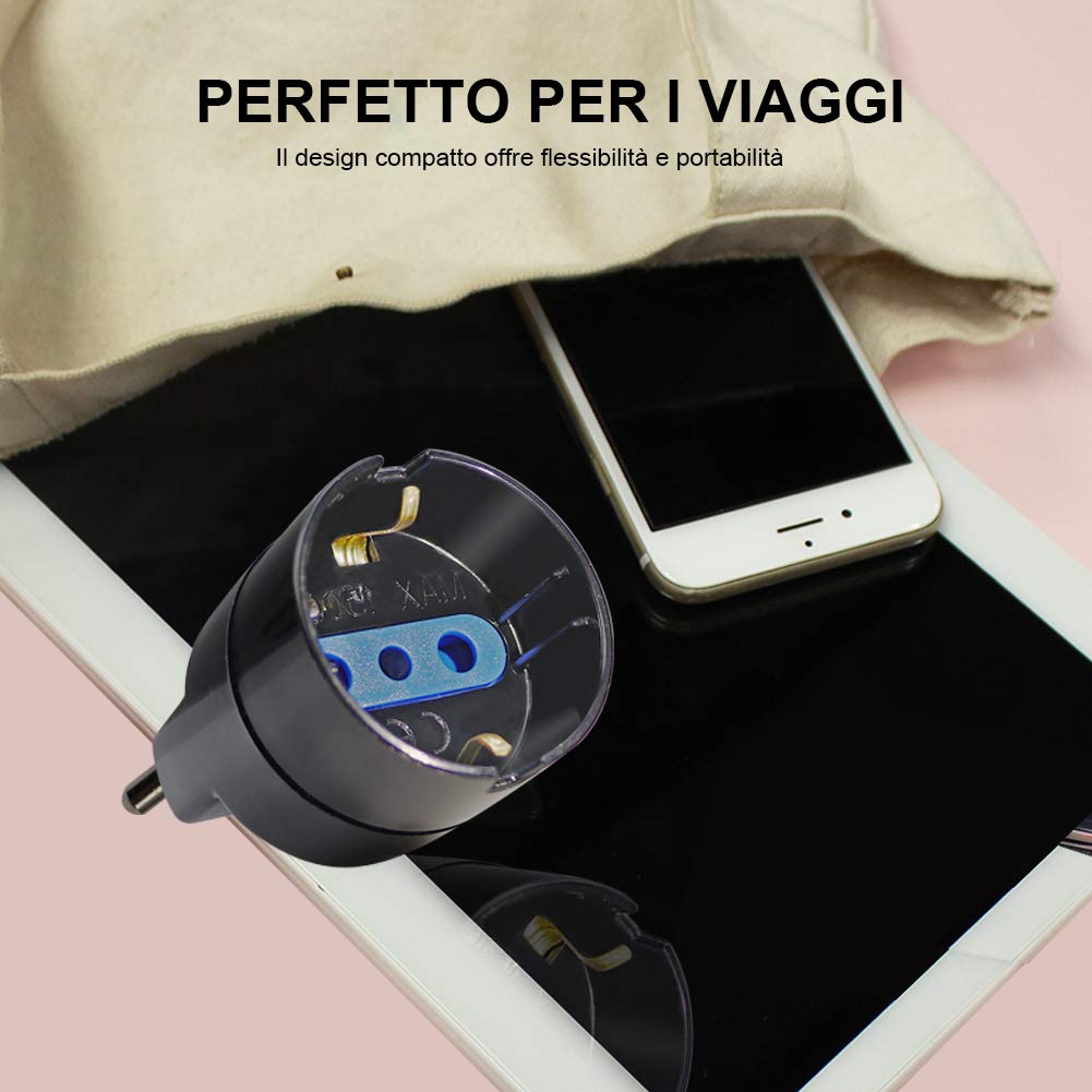 EXTRASTAR Set 4 Adattatori da Schuko a Spina Piccola 10A, Nero, Confezione da 4