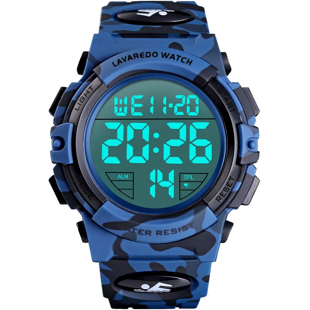 L LAVAREDO メンズ 防水腕時計 - デジタル 50メートル防水 日付 曜日 アラーム LED表示 多機能 スポーツウォッチ アウトドア 取扱説明書付き